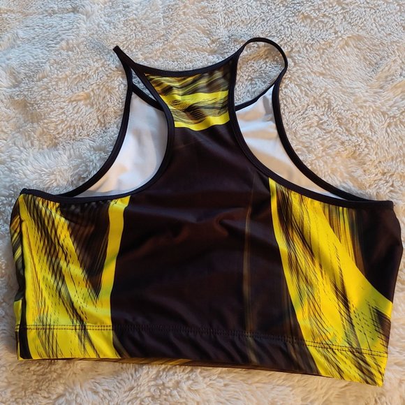Labella mafia womens black and yellow stripe pattern athletic workout crop top - Picture 2 of 4
